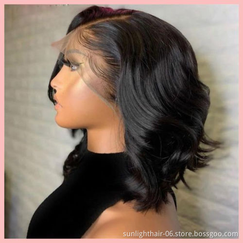 Sunlight Wholesale vendor hd transparent lace wig high quality 13x4 Loose Wave Messy Bob short bob body wave wigs for women
